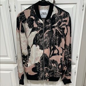 Zara Pink and Black Varsity Bomber Jacket